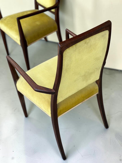 Pair of Sculptural Mid-Century Carver Armchairs, Original Mustard Velvet, c.1960s