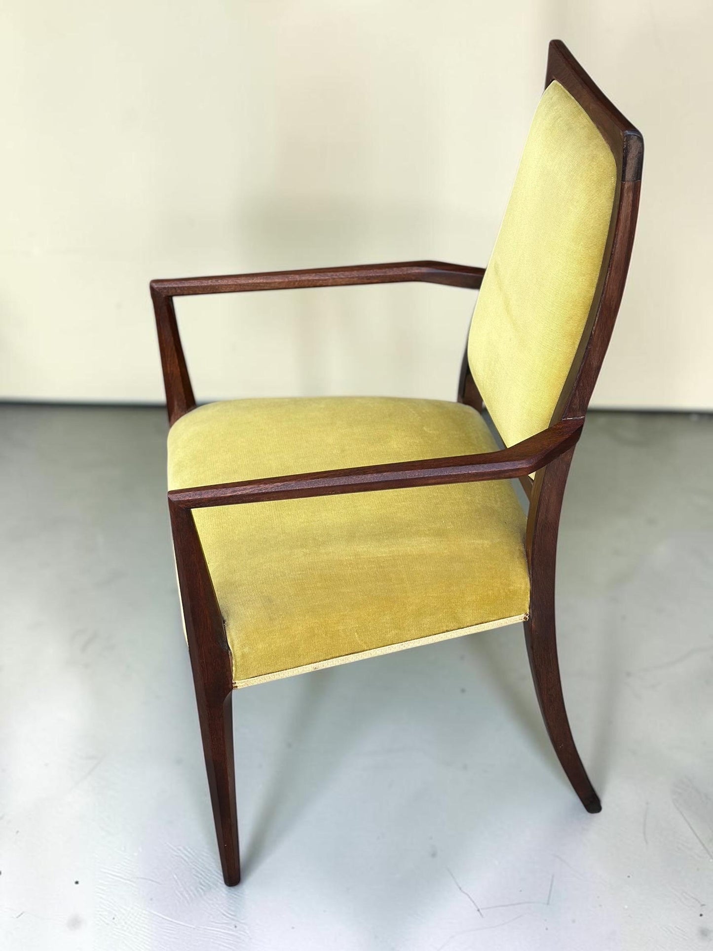 Pair of Sculptural Mid-Century Carver Armchairs, Original Mustard Velvet, c.1960s