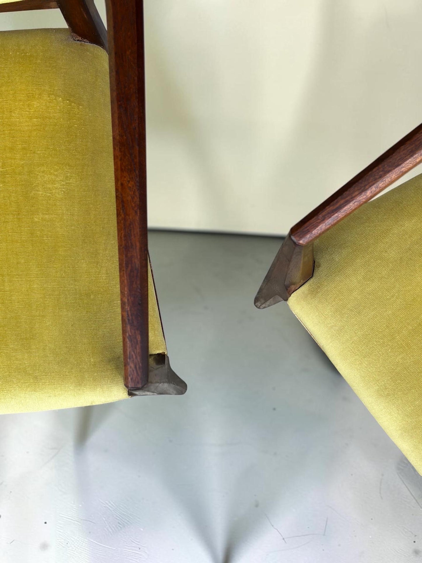 Pair of Sculptural Mid-Century Carver Armchairs, Original Mustard Velvet, c.1960s