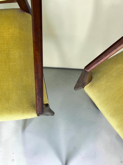 Pair of Sculptural Mid-Century Carver Armchairs, Original Mustard Velvet, c.1960s