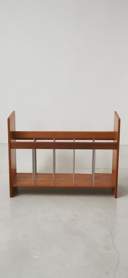 Teak Magazine Rack with Rod Dividers — Mid-Century, Unattributed