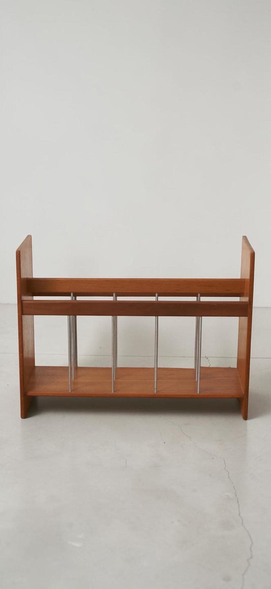 Teak Magazine Rack with Rod Dividers — Mid-Century, Unattributed