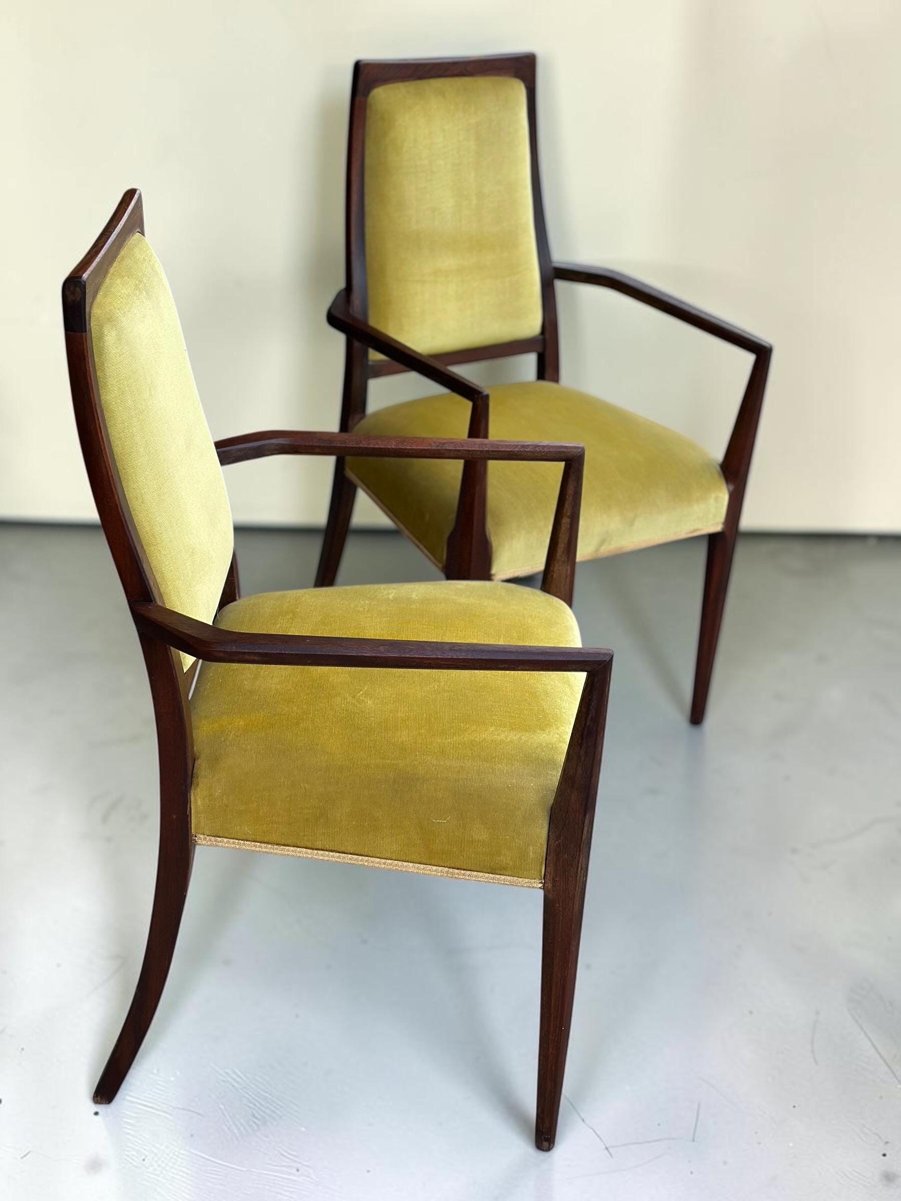 Pair of Sculptural Mid-Century Carver Armchairs, Original Mustard Velvet, c.1960s