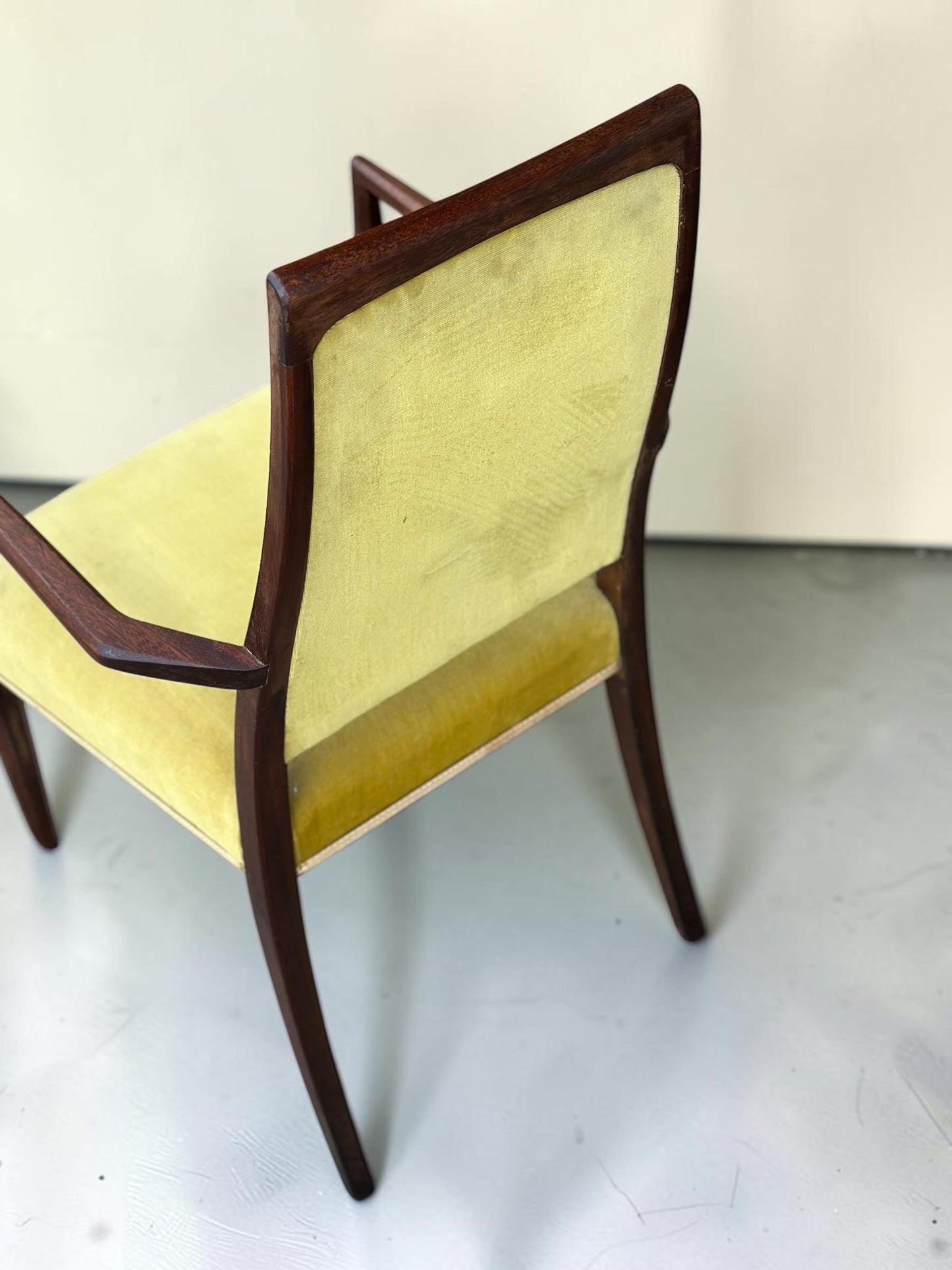 Pair of Sculptural Mid-Century Carver Armchairs, Original Mustard Velvet, c.1960s