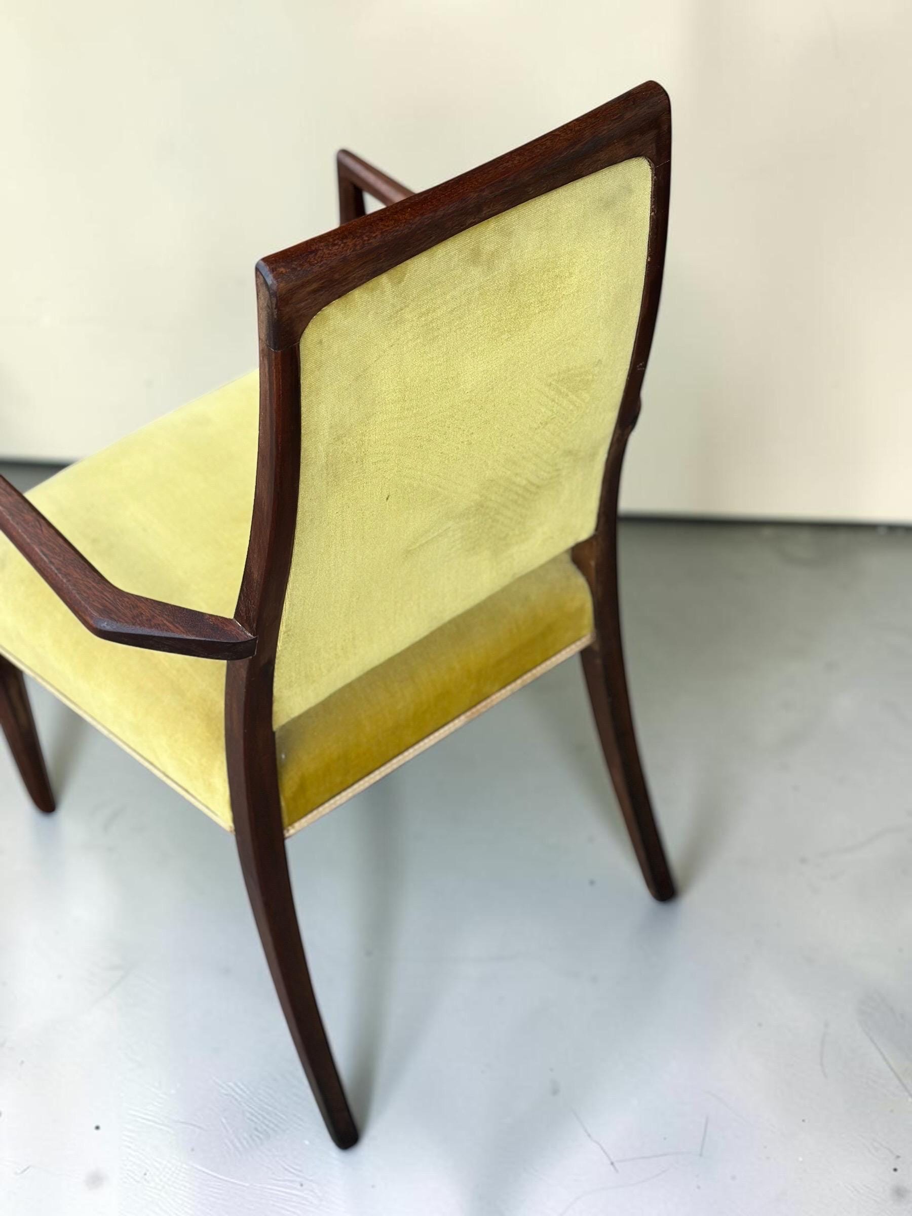 Pair of Sculptural Mid-Century Carver Armchairs, Original Mustard Velvet, c.1960s