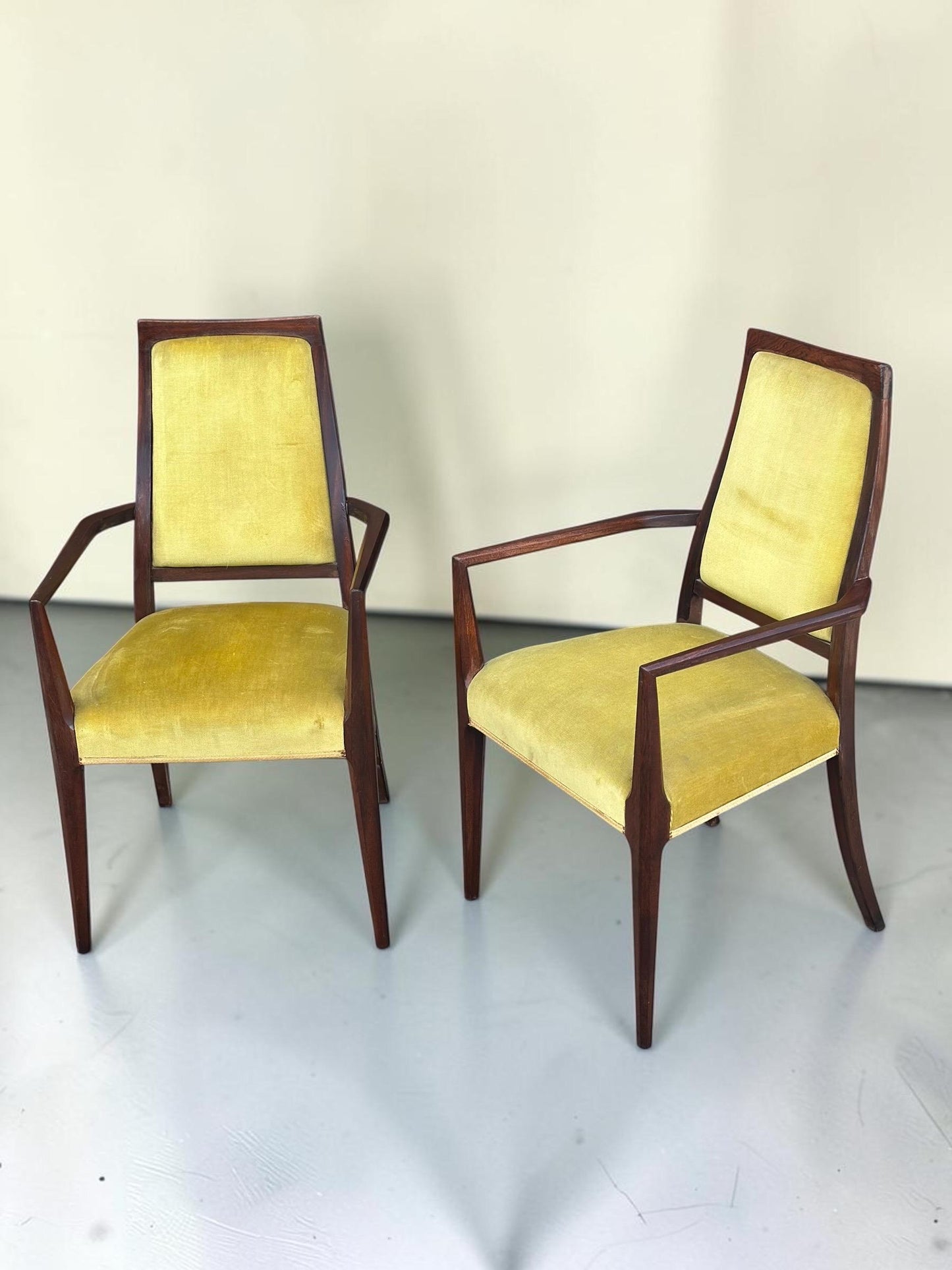Pair of Sculptural Mid-Century Carver Armchairs, Original Mustard Velvet, c.1960s