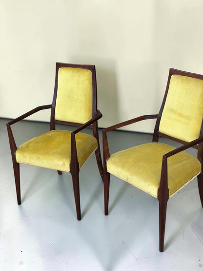 Pair of Sculptural Mid-Century Carver Armchairs, Original Mustard Velvet, c.1960s
