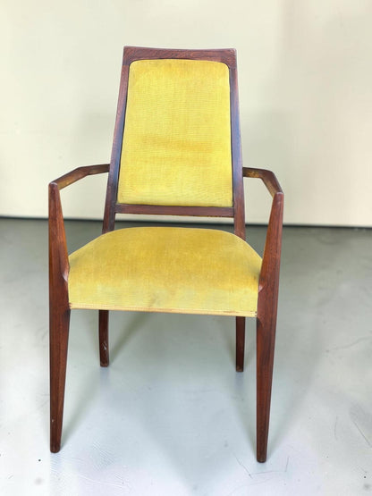 Pair of Sculptural Mid-Century Carver Armchairs, Original Mustard Velvet, c.1960s
