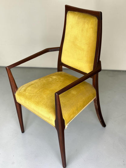Pair of Sculptural Mid-Century Carver Armchairs, Original Mustard Velvet, c.1960s