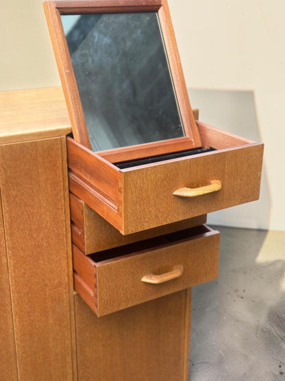 Midcentury G Plan Brandon Wardrobe with Fitted Vanity Mirror — Honey Oak, E. Gomme