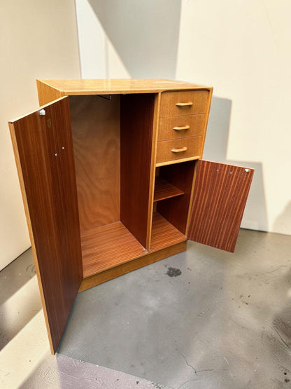 Midcentury G Plan Brandon Wardrobe with Fitted Vanity Mirror — Honey Oak, E. Gomme