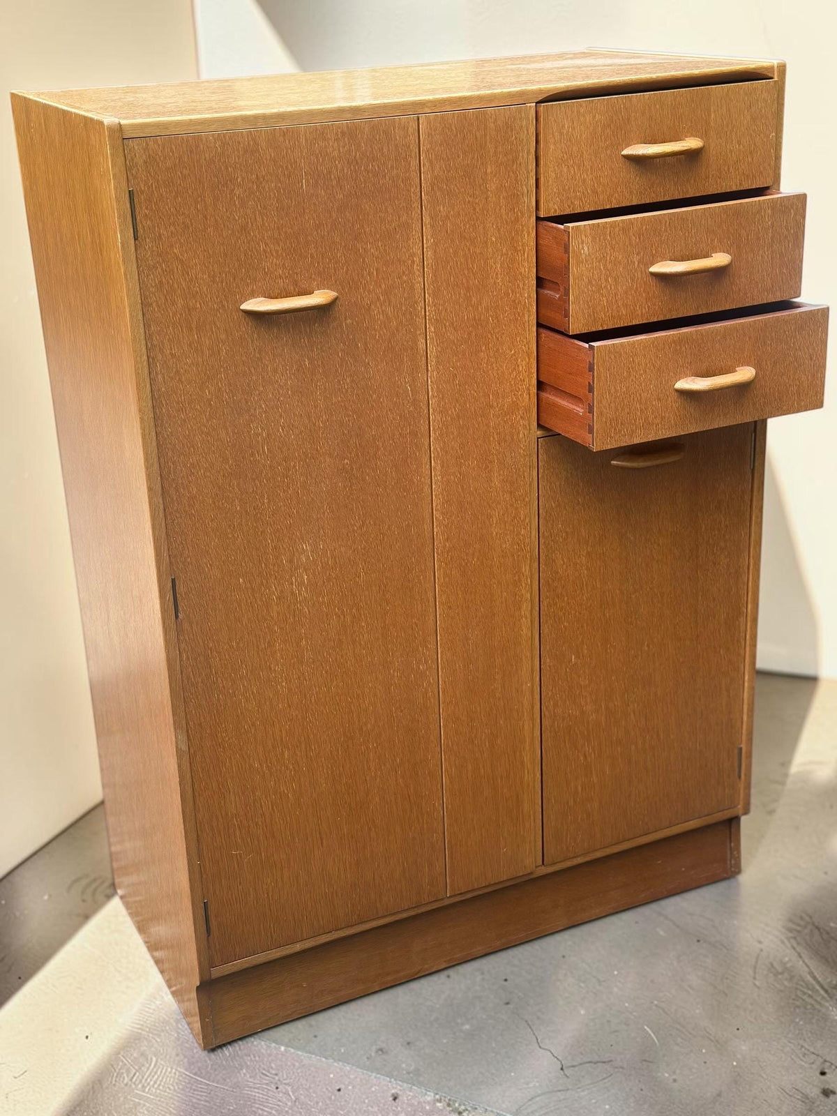 Midcentury G Plan Brandon Wardrobe with Fitted Vanity Mirror — Honey Oak, E. Gomme