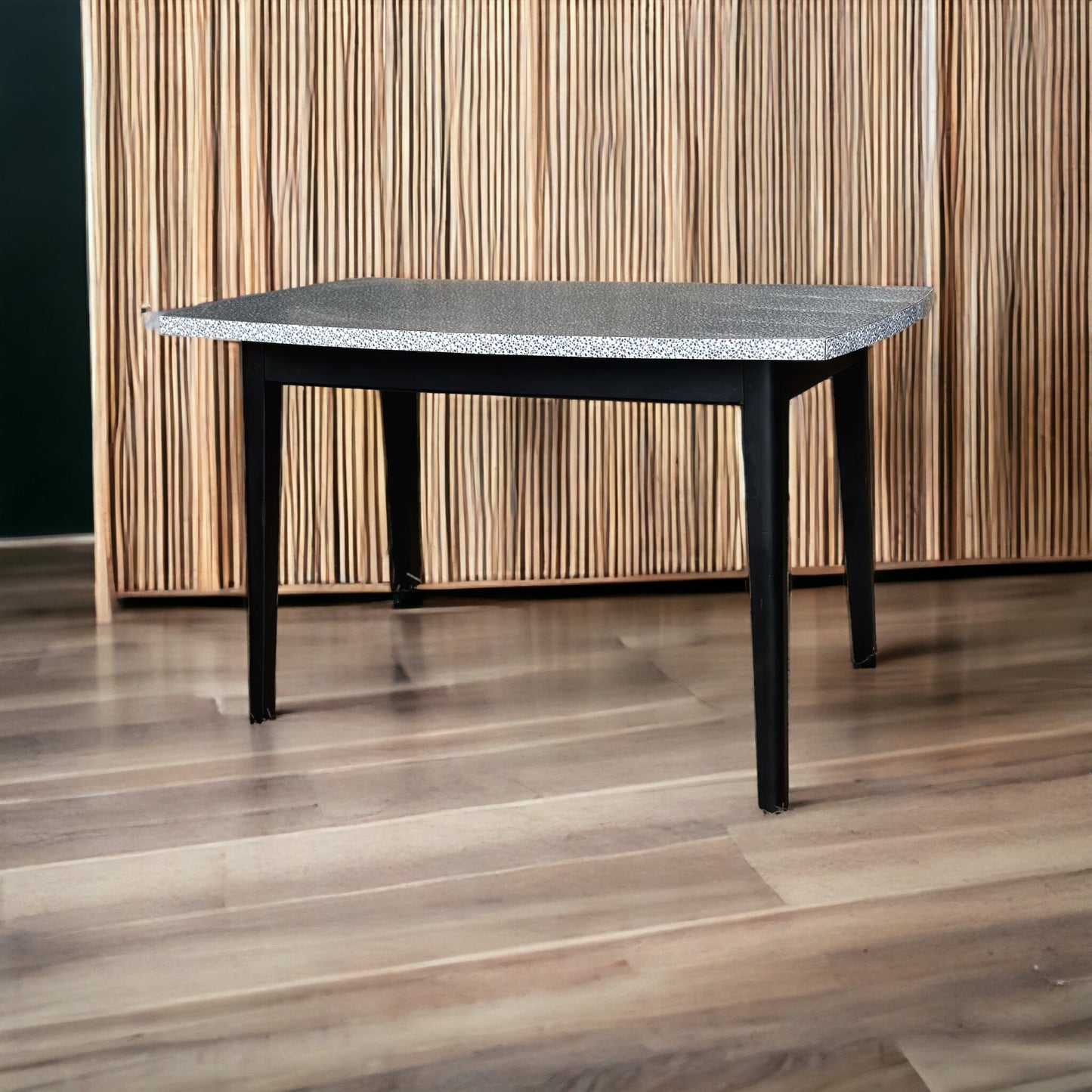 Modernist Wood and Formica Dining Table 1950s Geometric Black and White Pattern
