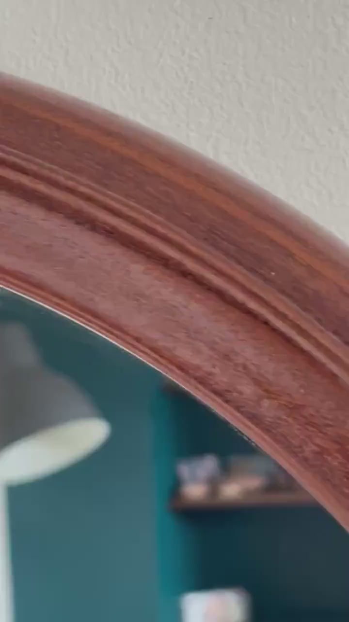 Vintage Round Solid Teak Wall Mirror 1960s 70s