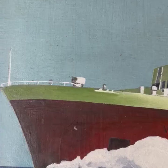 Maritime Modernist Oil, MS Viking I by G.R. Cattermole, 1976 — Thoresen Cross-Channel Ferry