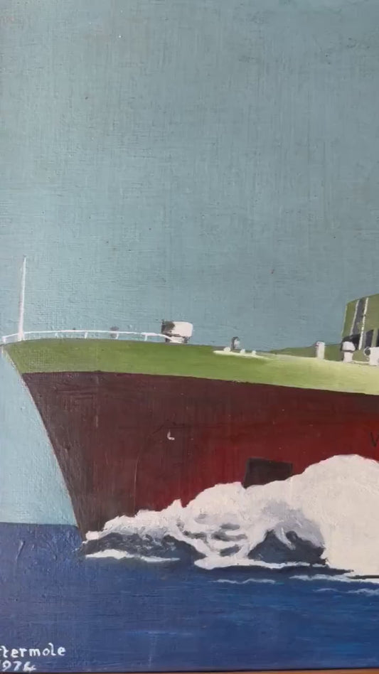 Maritime Modernist Oil, MS Viking I by G.R. Cattermole, 1976 — Thoresen Cross-Channel Ferry