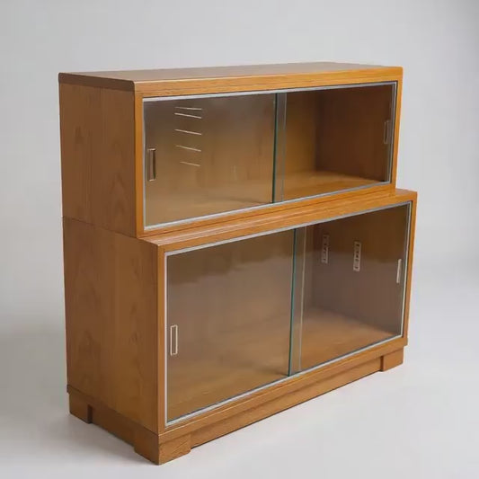 Mid-Century Minty Oxford Bookcase with Sliding Glass Doors in Light Oak
