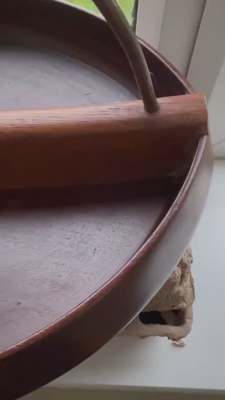 Mid Century Teak Bowl with Brass Handle • Divided Wooden Bowl • Modernist Teak Dish • Aubock Style Vintage Decor • Teak Brass Centrepiece