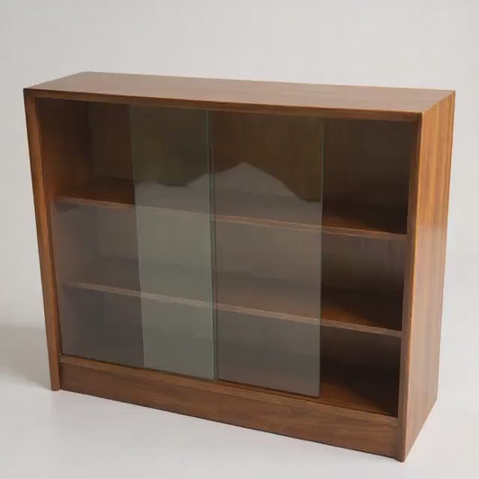 Vintage Teak Bookcase by Herbert E. Gibbs, 1970s | Mid-Century Modern British Design | Sliding Glass Doors | Pair Available