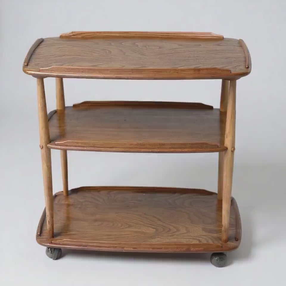 Vintage Ercol Elm & Beech Three-Tier Drinks Trolley