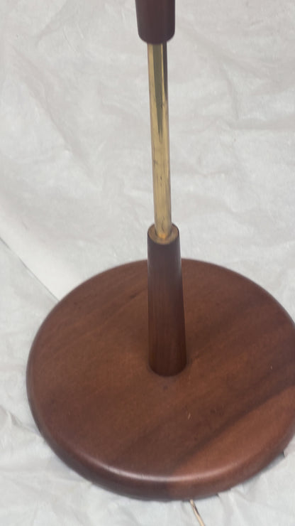 Mid Century 1960s Teak & Brass Floor Lamp — Sanderson Dandelion Clocks Shade