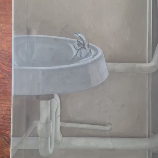 British Kitchen Sink School — Institutional Interior with Sinks, Oil on Canvas, c.1960s