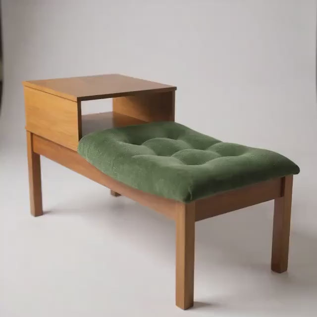 Mid-Century Modern Teak Telephone Table with Green Upholstered Seat