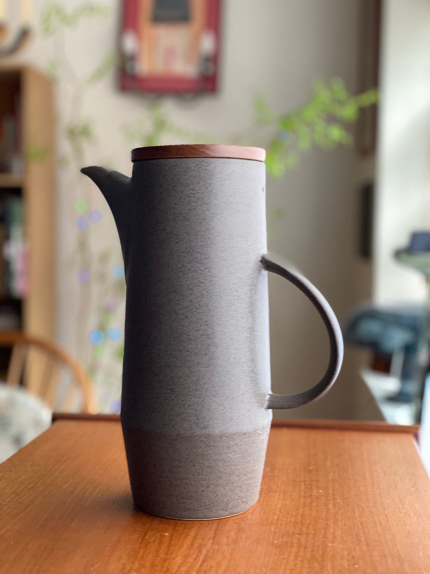 Danish style coffee pot with teak lid brown ceramic