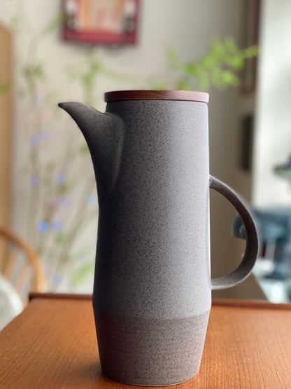 Danish style coffee pot with teak lid brown ceramic