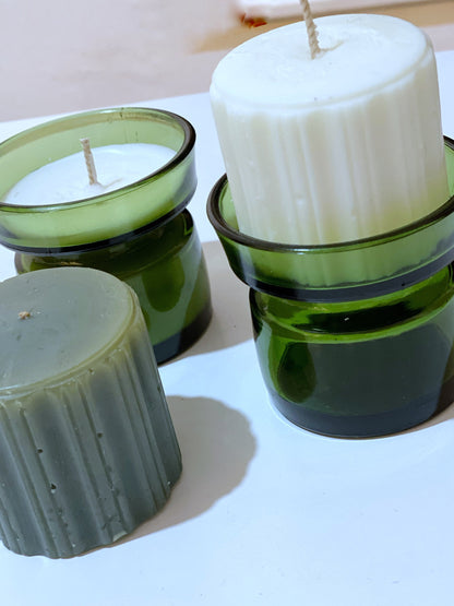 Dansk Design Waxed Filled Candleholder, designed by Jens Harald Quistgaard in the 1960s Green Glass Vintage