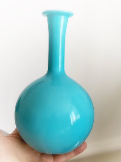 Midcentury Turquoise Scandinavian Long Necked Bulb Vase