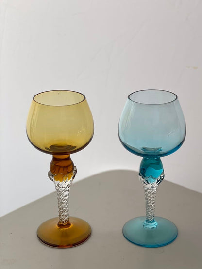 Vintage Twist Stem Crystal Hock Wine Glasses or Cocktail Glasses Stemware