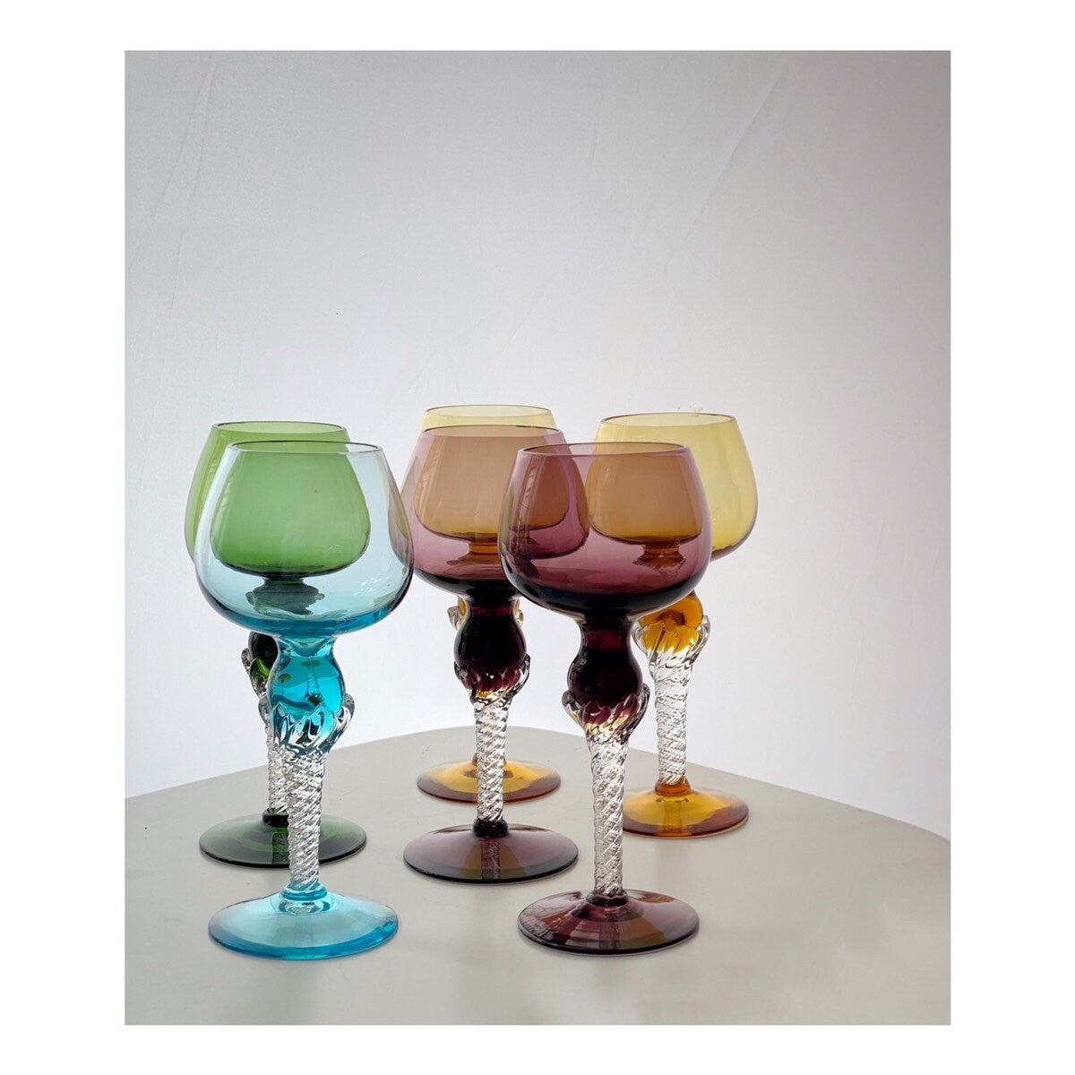 Vintage Twist Stem Crystal Hock Wine Glasses or Cocktail Glasses Stemware