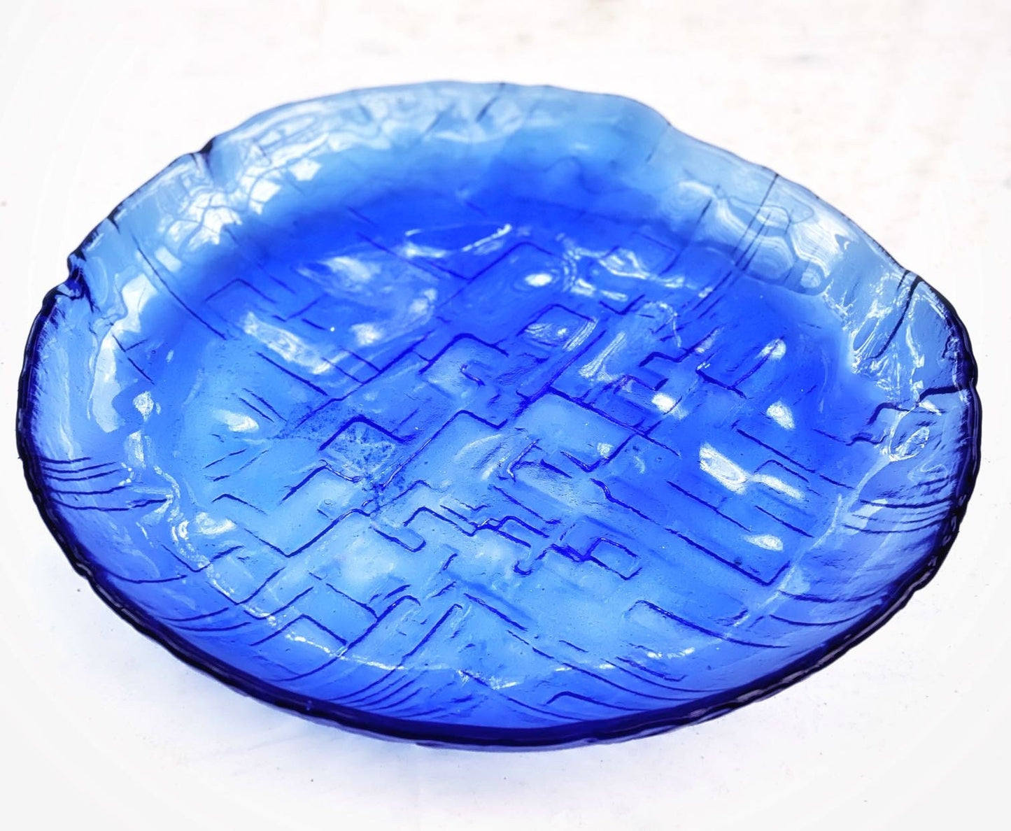 1960s Ruda Glasbruk Swedish Cobalt Glass Platter by Gotte Augustsson Art Glass