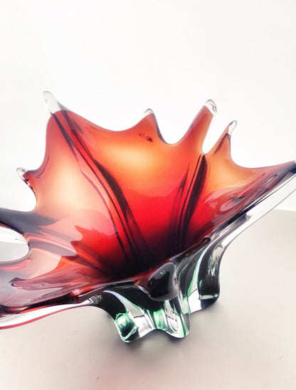 Large Murano Midcentury Bowl in Warm Chocolate Amber with Bright Highlights 1960s