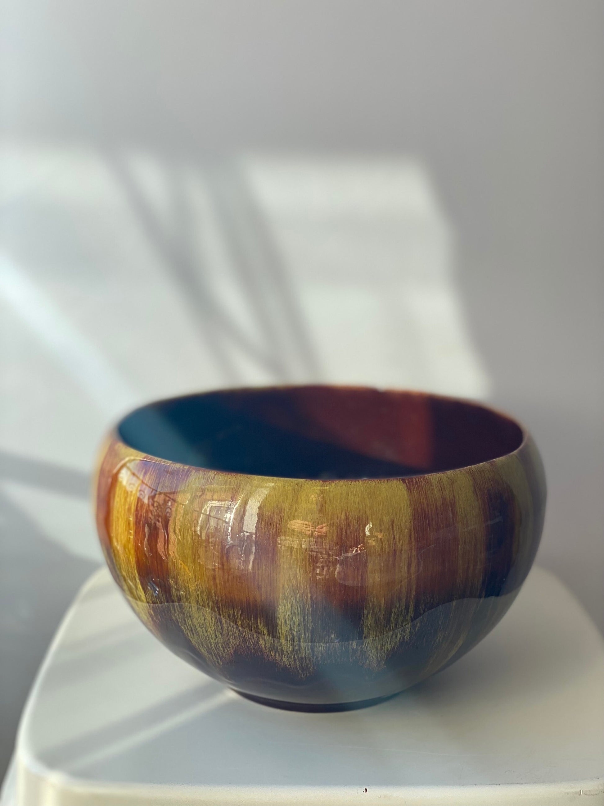 Canadian Blue Mountain Pottery Bowl Vase 1980s Harvest Yellow Gold Glaze