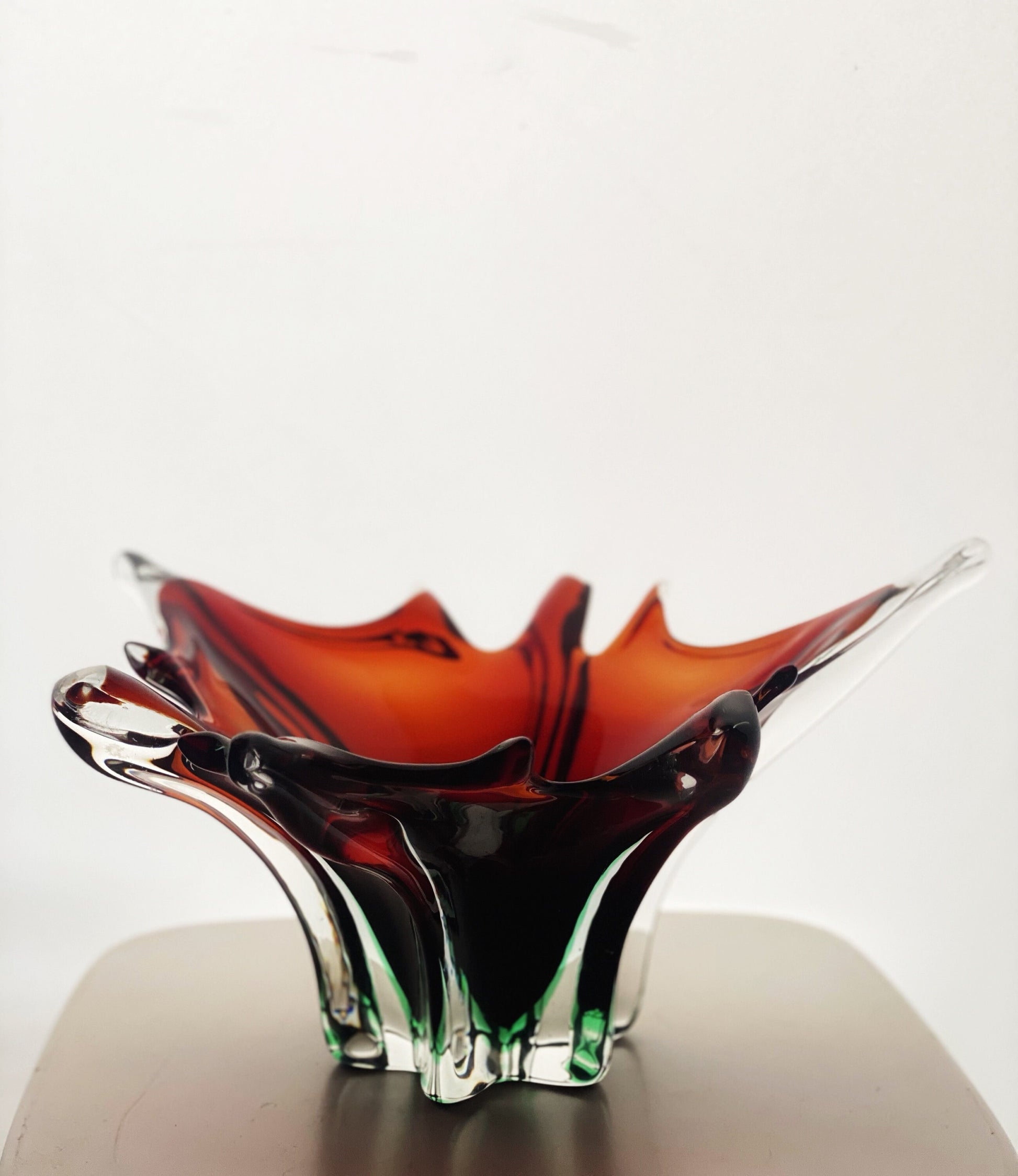 Large Murano Midcentury Bowl in Warm Chocolate Amber with Bright Highlights 1960s
