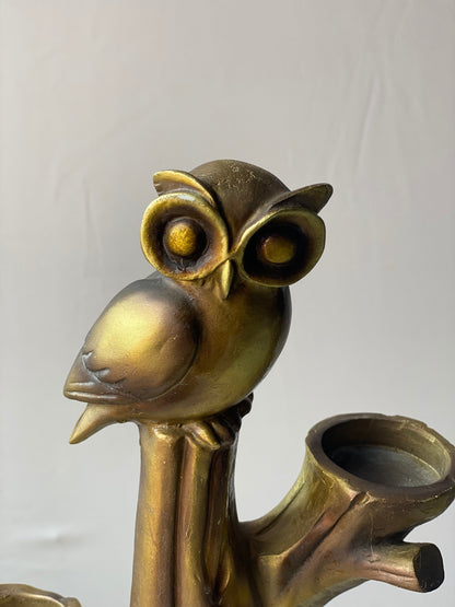 Owl Centrepiece Votive Holder. Wood and Painted Resin Scandinavian Folklore