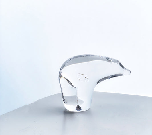 Midcentury Scandinavian Inspired Wedgwood Crystal Glass Polar Bear Paperweight - L5009