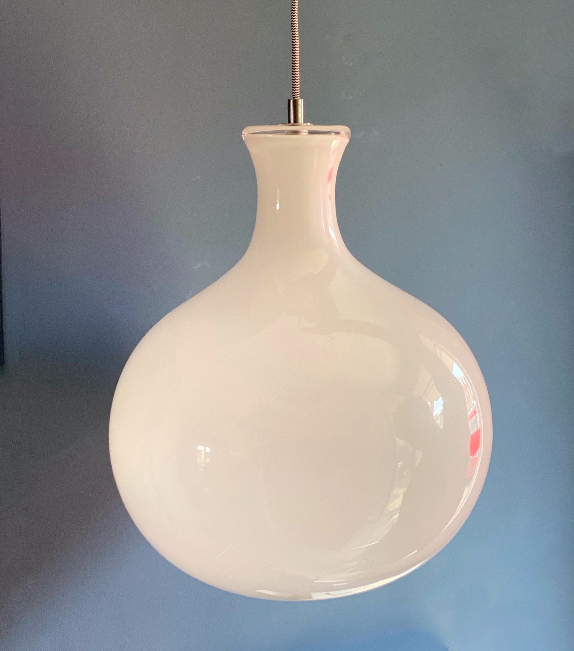 Large Hand Blown Milky White Glass Pendant Light - Peill and Putzler Style