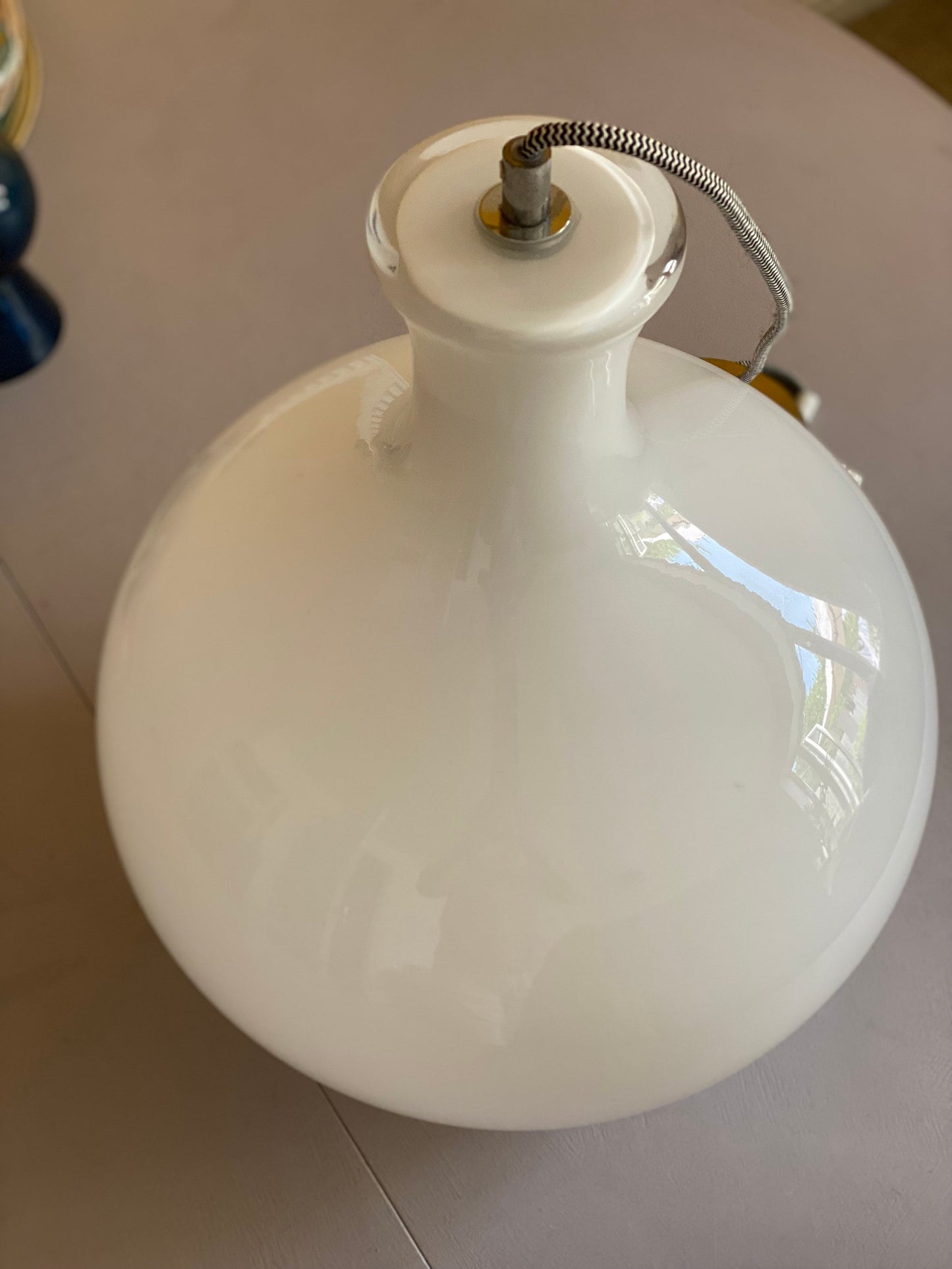 Large Hand Blown Milky White Glass Pendant Light - Peill and Putzler Style