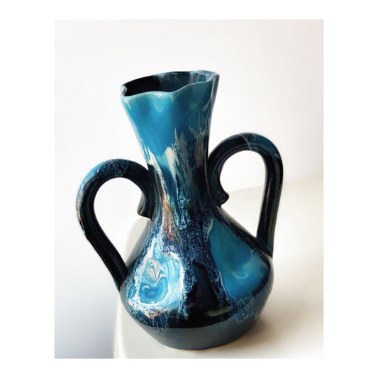 1960s Vallauris French Blue Pottery Small Jug  Fat lava Mid Century