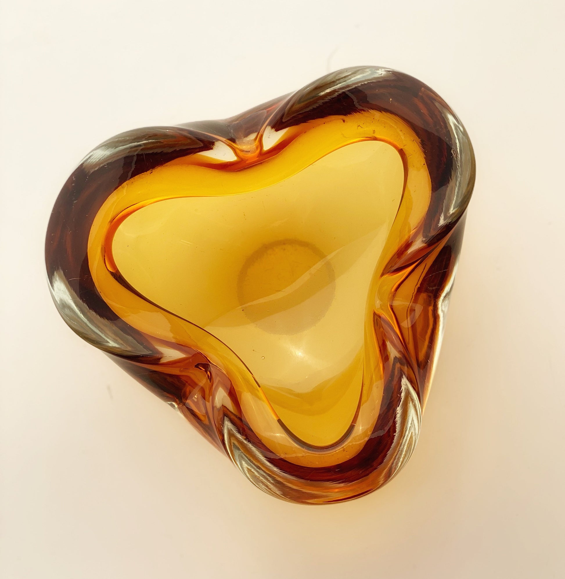 Italian Glass Murano Amber Gold  Heavy  Bowl
