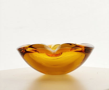 Italian Glass Murano Amber Gold  Heavy  Bowl