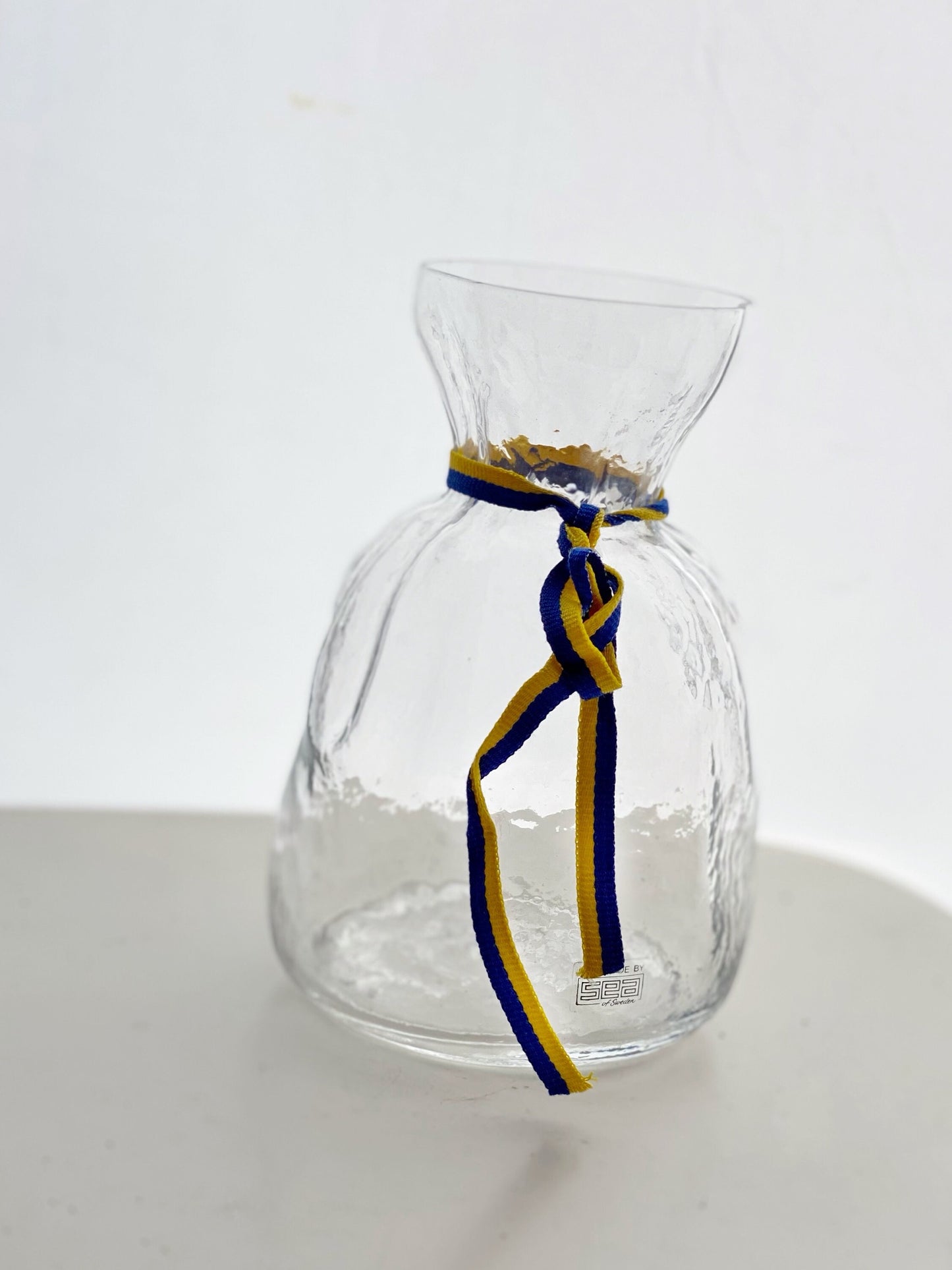 Scandinavian Sea Glasbruk Vase 'Glass Bag’  designed by Rune Strand with Original Ribbon
