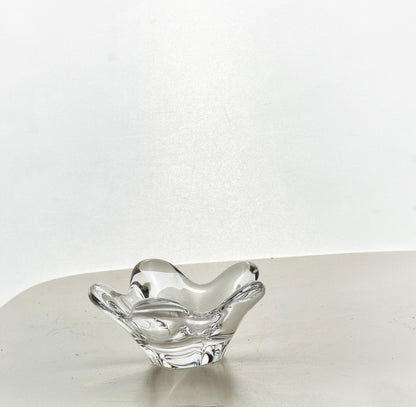 Vintage Mid Century Daum France Crystal Clear Freeform Art Glass Bowl Sculpture