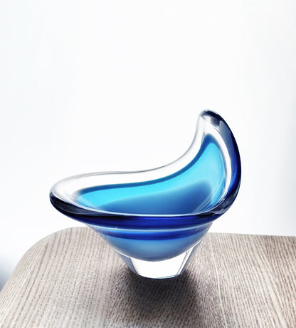 Flygsfors ‘Coquille’ Cased Bowl Blue and Clear Glass 1960s