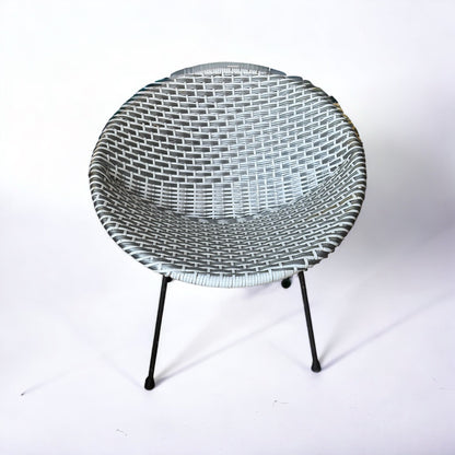 Vintage 1950’s Sputnik Satellite Woven Vinyl Chair in White and Silver
