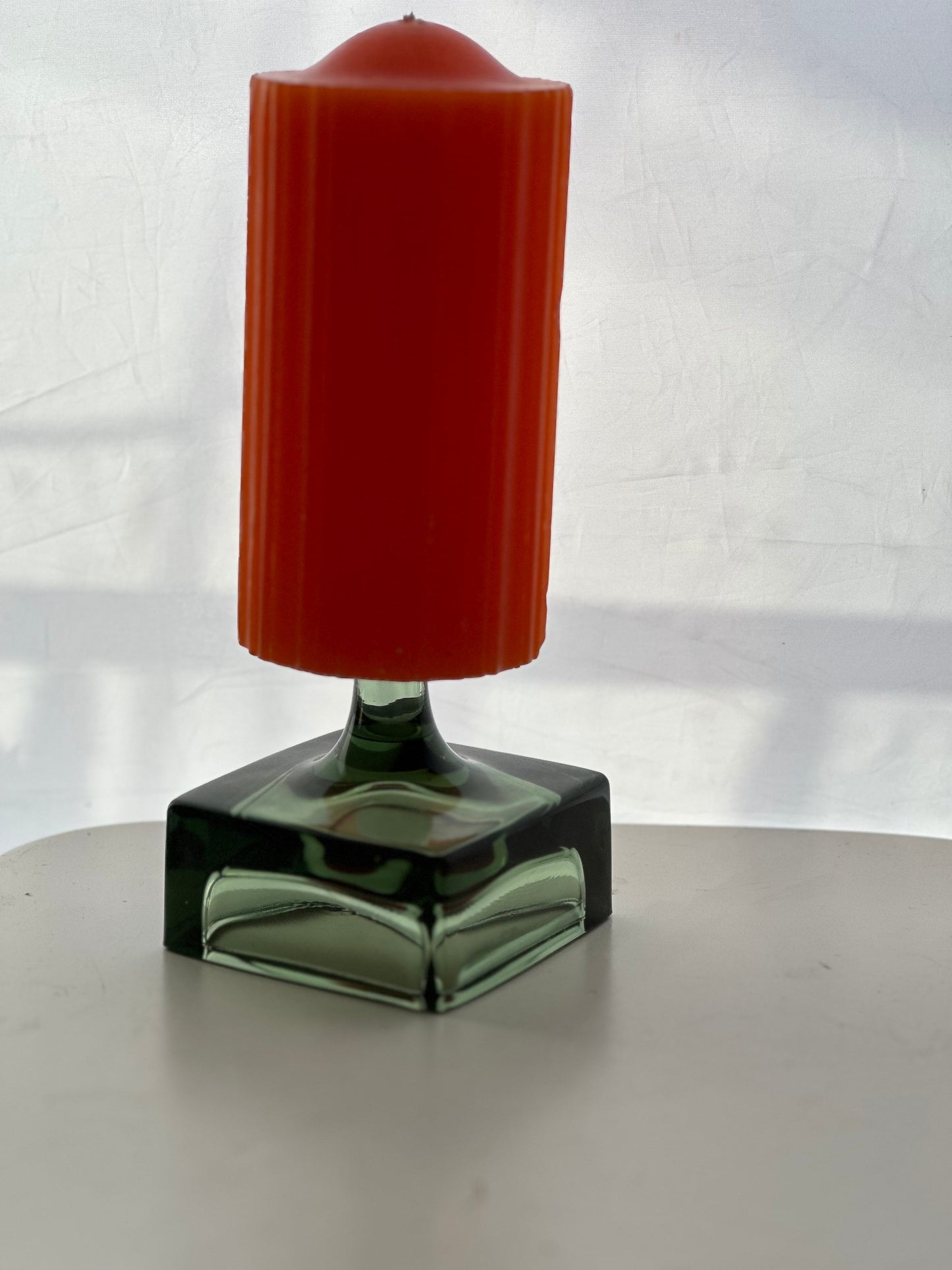 Dansk Design ‘Spike’ Candleholder, with Original Candle Designed by Jens Harald Quistgaard Green Glass Vintage