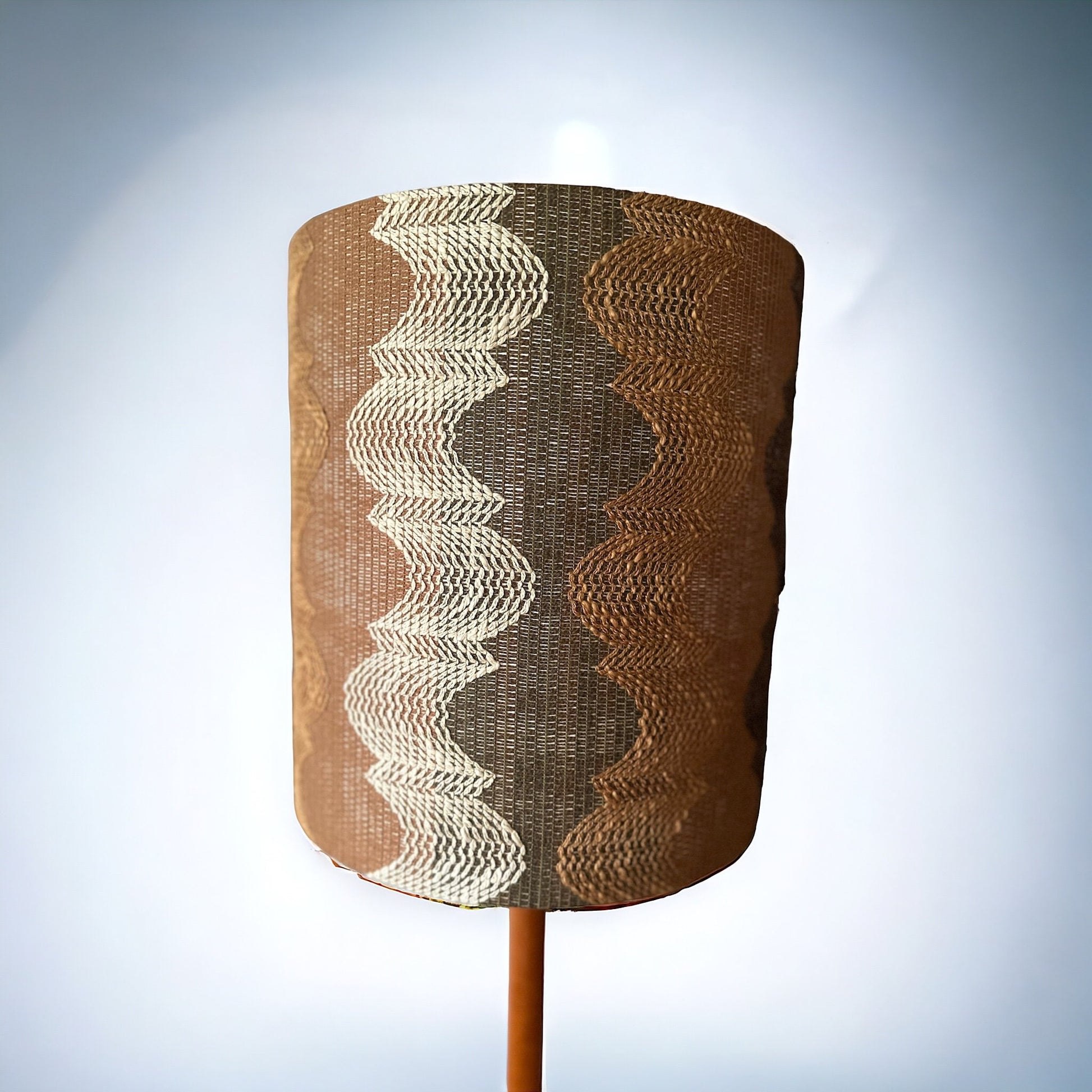 Midcentury Two Tone Beige Brown Hessian Macrame style Cylinder Shade